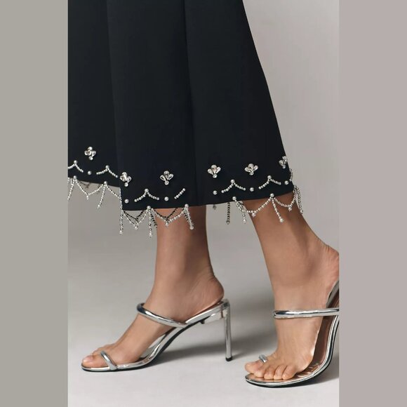 NEW Tall Sizes 6, 8, 10, 12 Women's Crystal Crop Pants - Black by Anthropologie - Picture 2 of 4